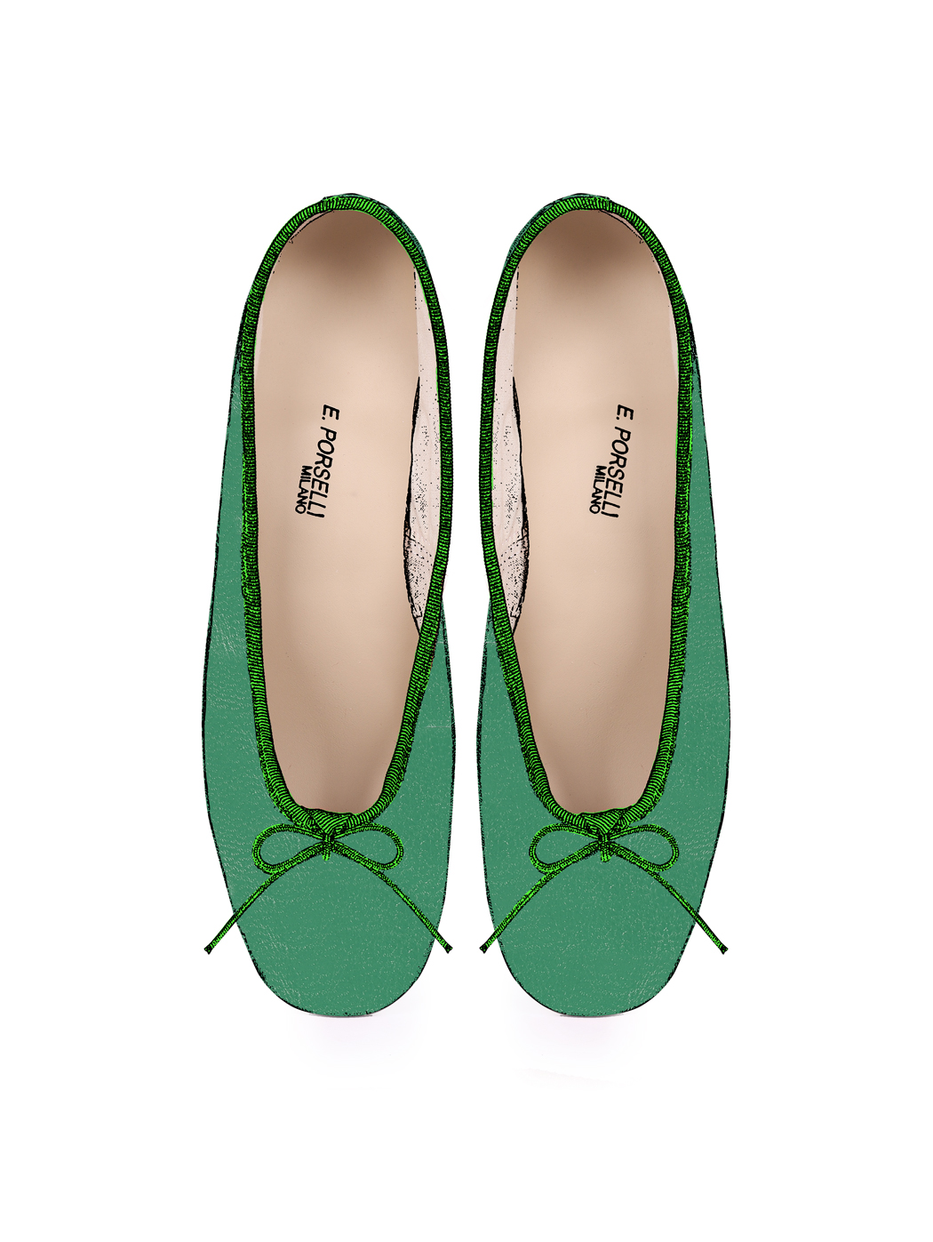 Ballet Pumps Block Heel - Green Nappa