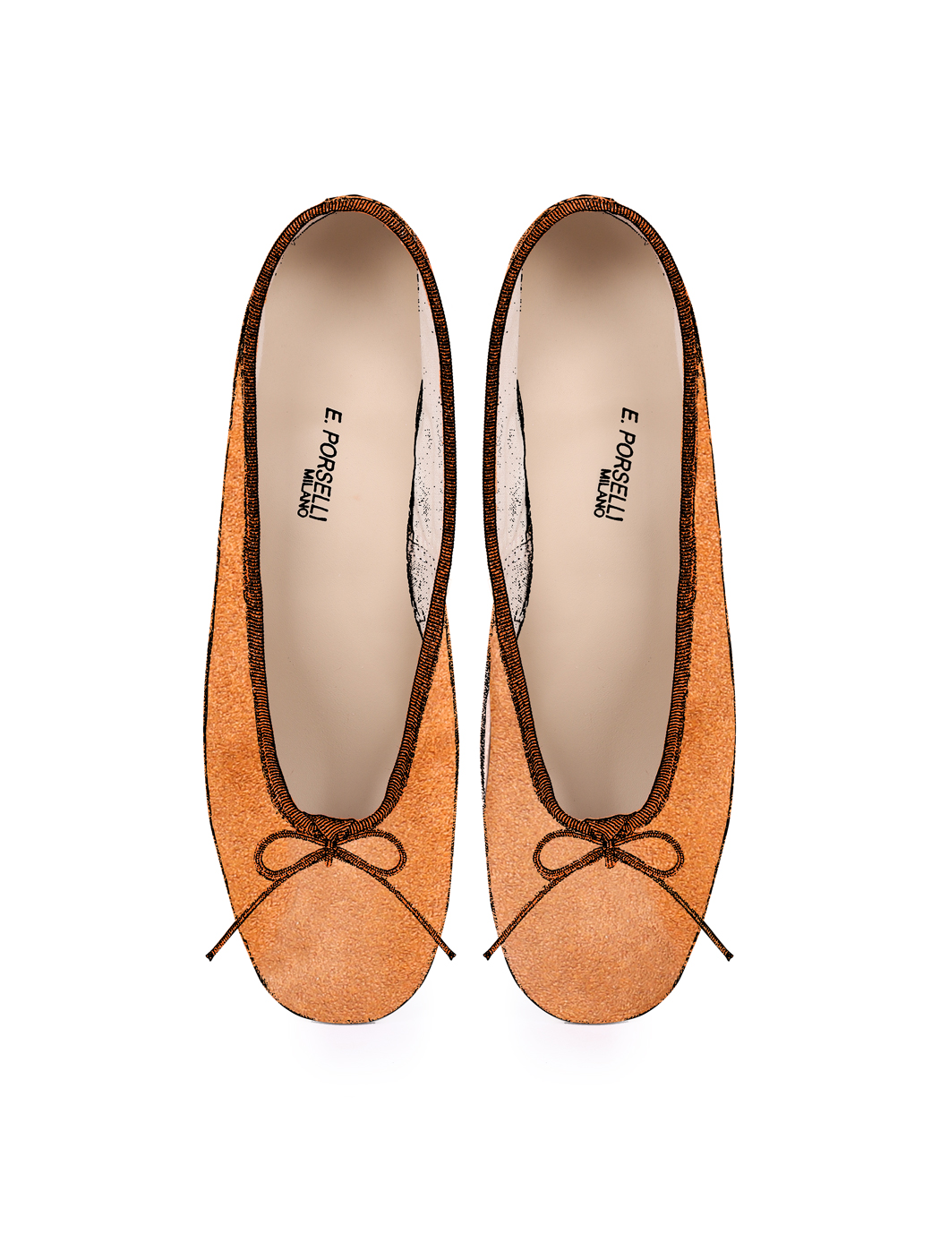 Ballet Pumps Block Heel - Orange Suede