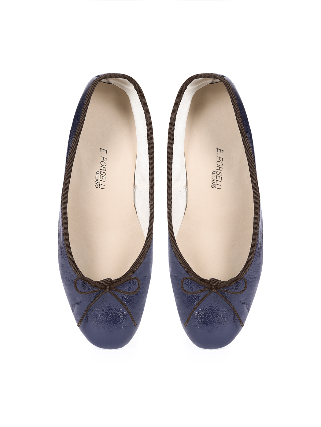 Ballet Flats Dark Blue Brown Trim