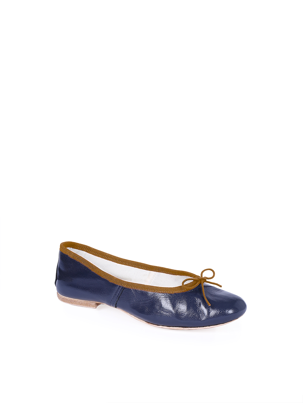 Ballet Flats Dark Blue Brown Trim
