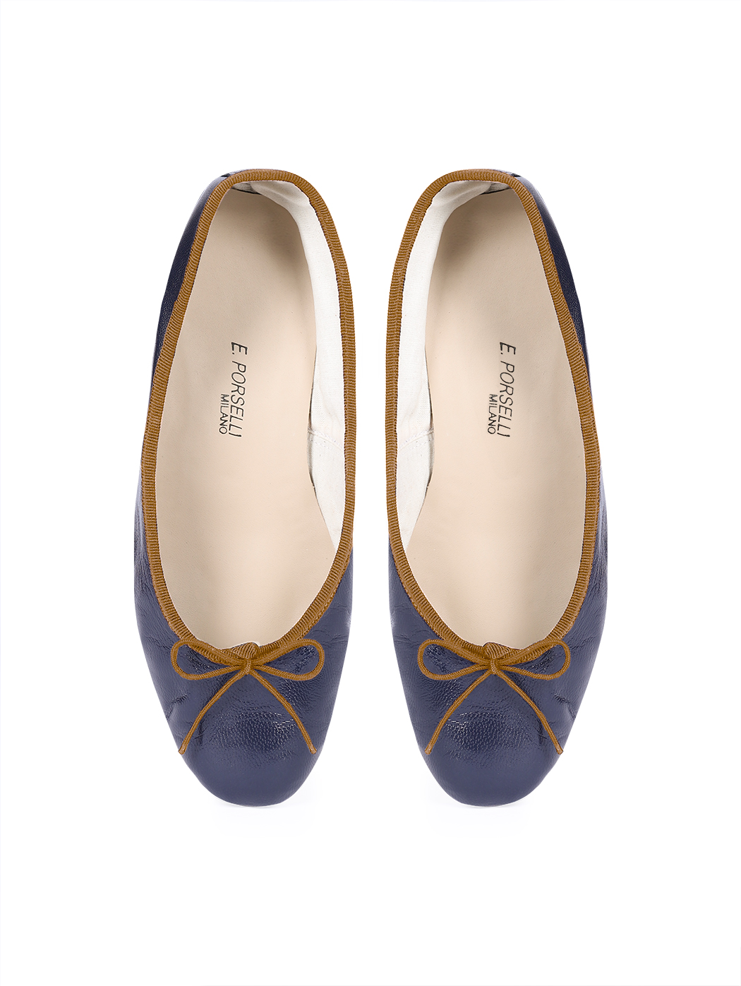 Ballet Flats Dark Blue Brown Trim