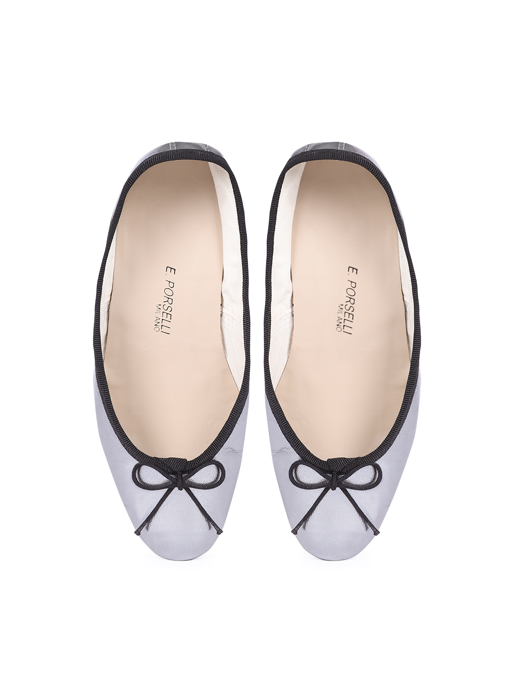 Ballet Flats Metallic Silver Black Trim