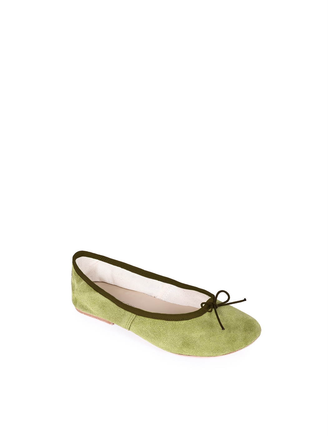 Ballet Flats Olive Green Suede Dark Brown Trim