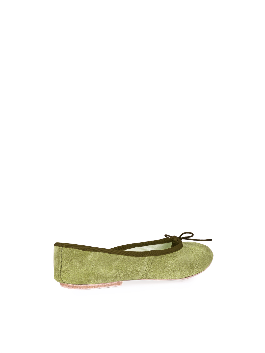 Ballet Flats Olive Green Suede Dark Brown Trim