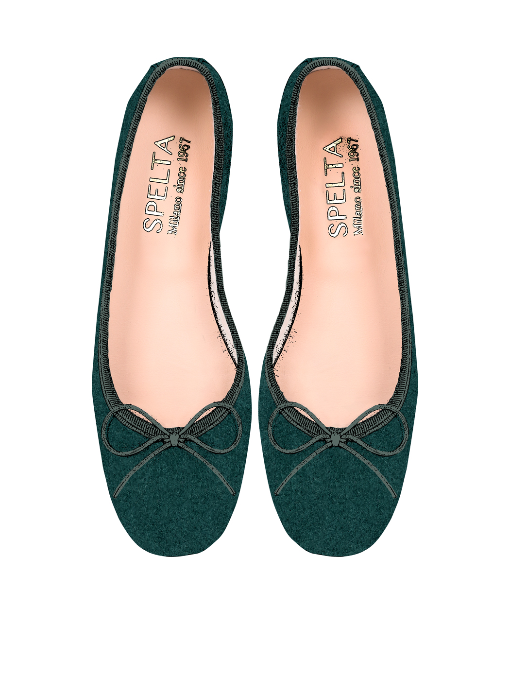 Ballet Flats Square-toe - Dark Green Suede 